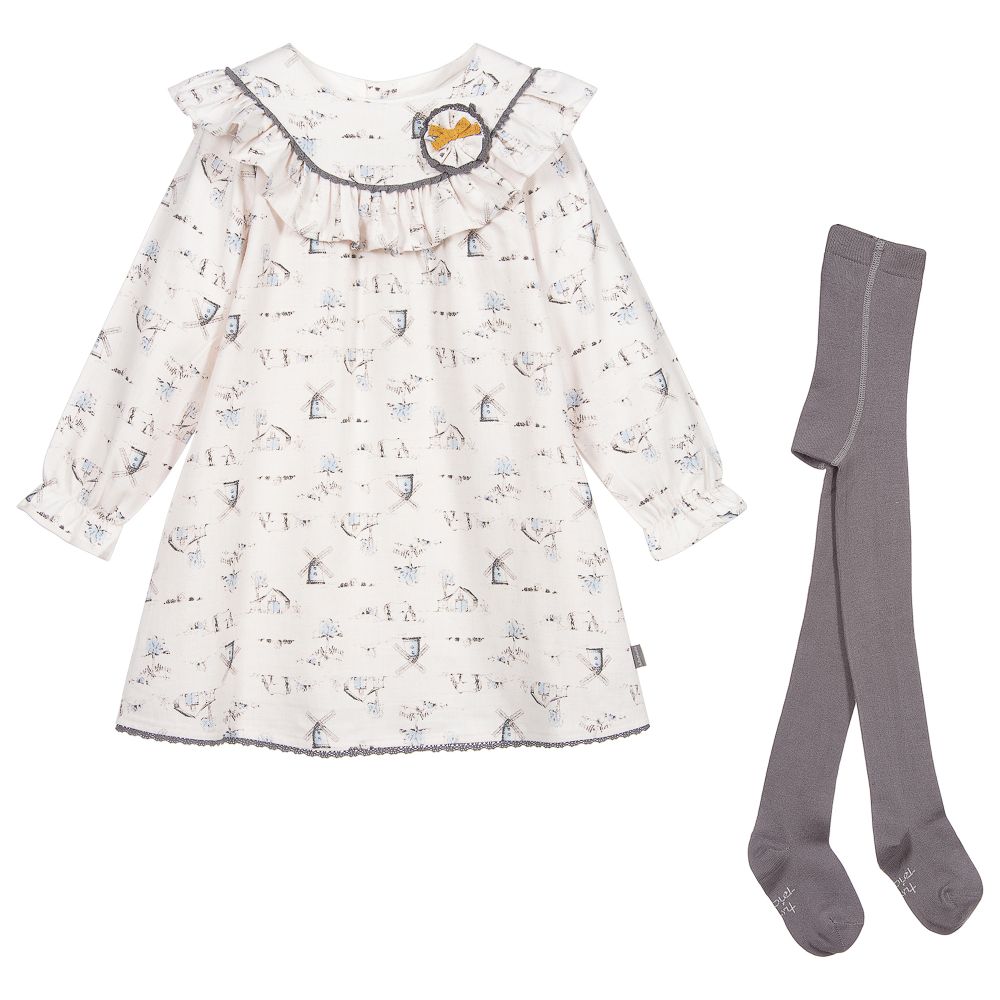 Tutto Piccolo - Ensemble robe ivoire et collants en coton | Childrensalon