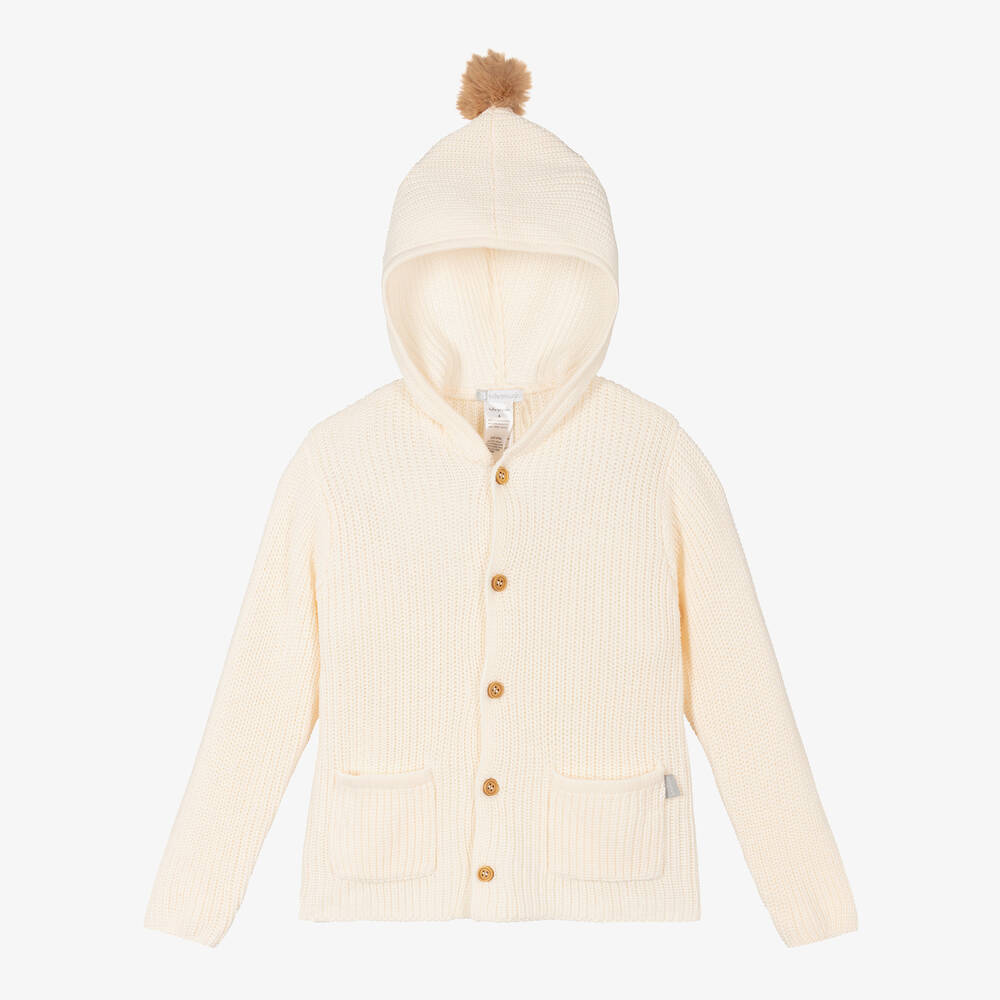 Ivory Cotton Knit Hooded Cardigan