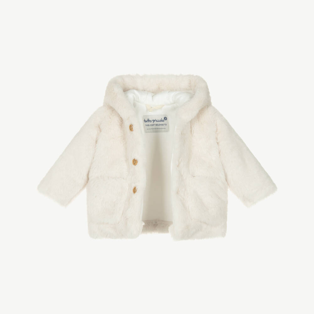 Tutto Piccolo-Ivory Faux Fur Hooded Jacket | Childrensalon Outlet