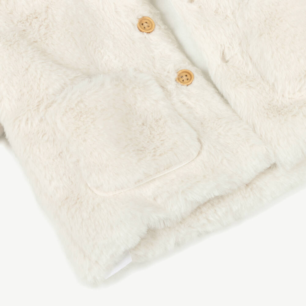 Tutto Piccolo-Ivory Faux Fur Hooded Jacket | Childrensalon Outlet
