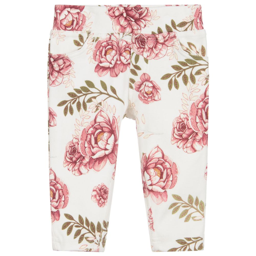 Tutto Piccolo - Ivory & Red Floral Leggings | Childrensalon