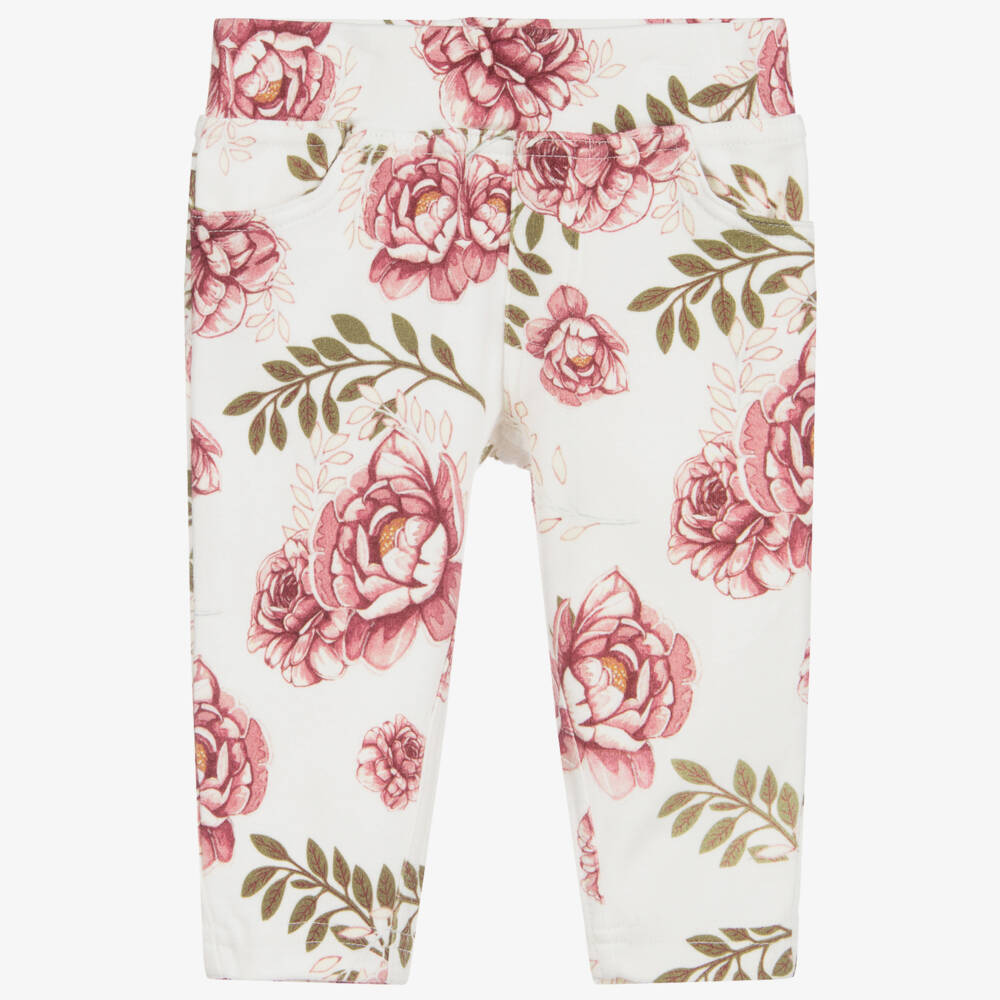 Tutto Piccolo-Ivory & Red Floral Leggings | Childrensalon Outlet