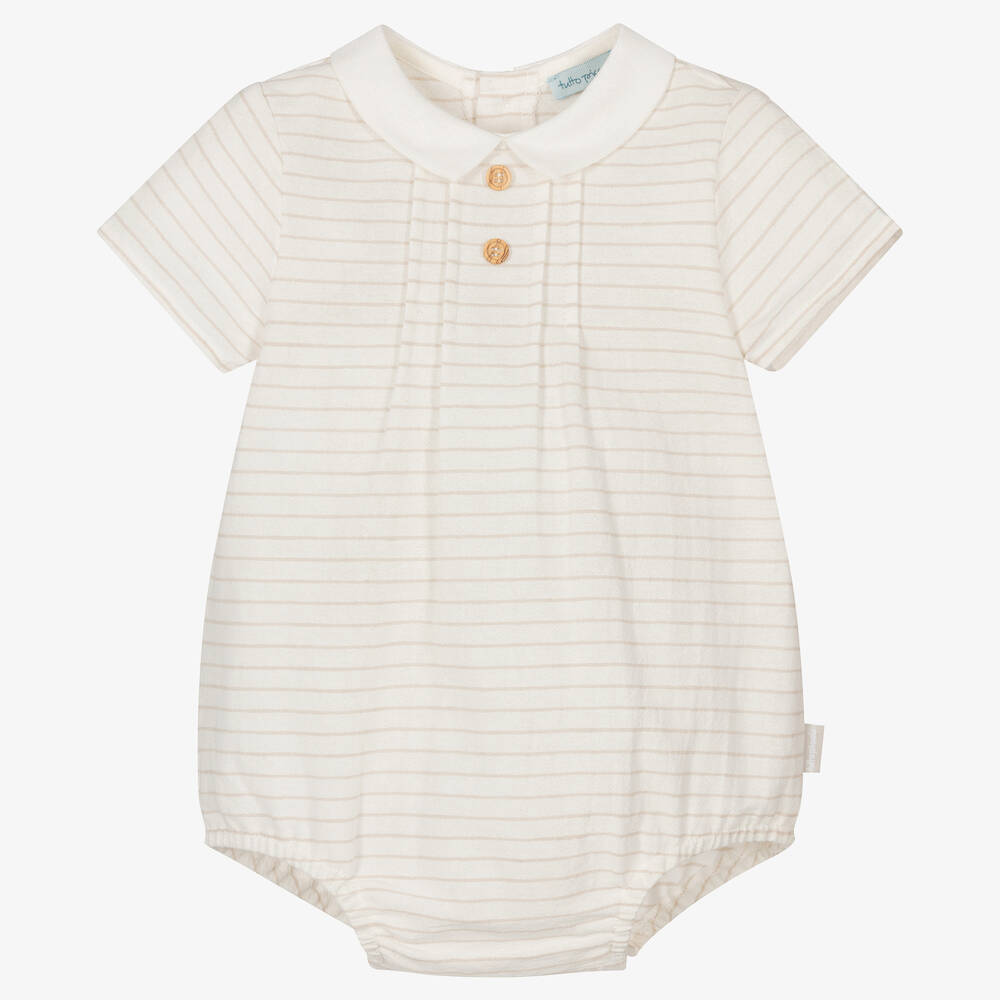 Tutto Piccolo - Ivory Striped Cotton Bodysuit | Childrensalon