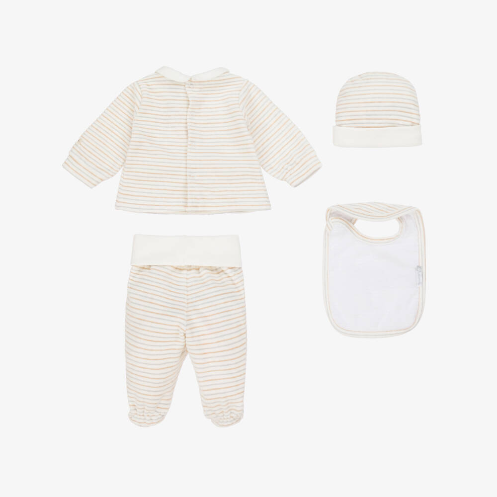 Tutto Piccolo-Кремовый полосатый велюровый комплект для новорожденных | Childrensalon Outlet