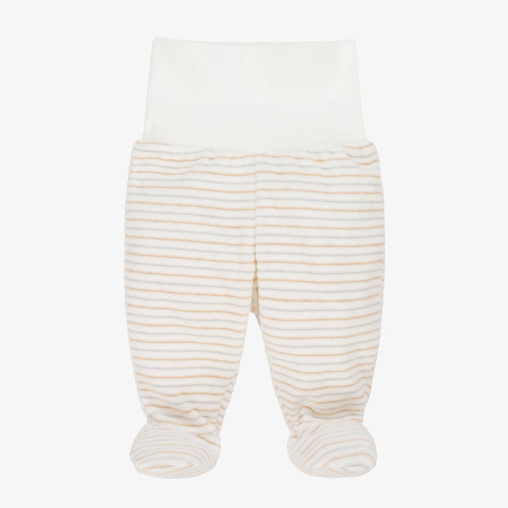 Tutto Piccolo-Кремовый полосатый велюровый комплект для новорожденных | Childrensalon Outlet