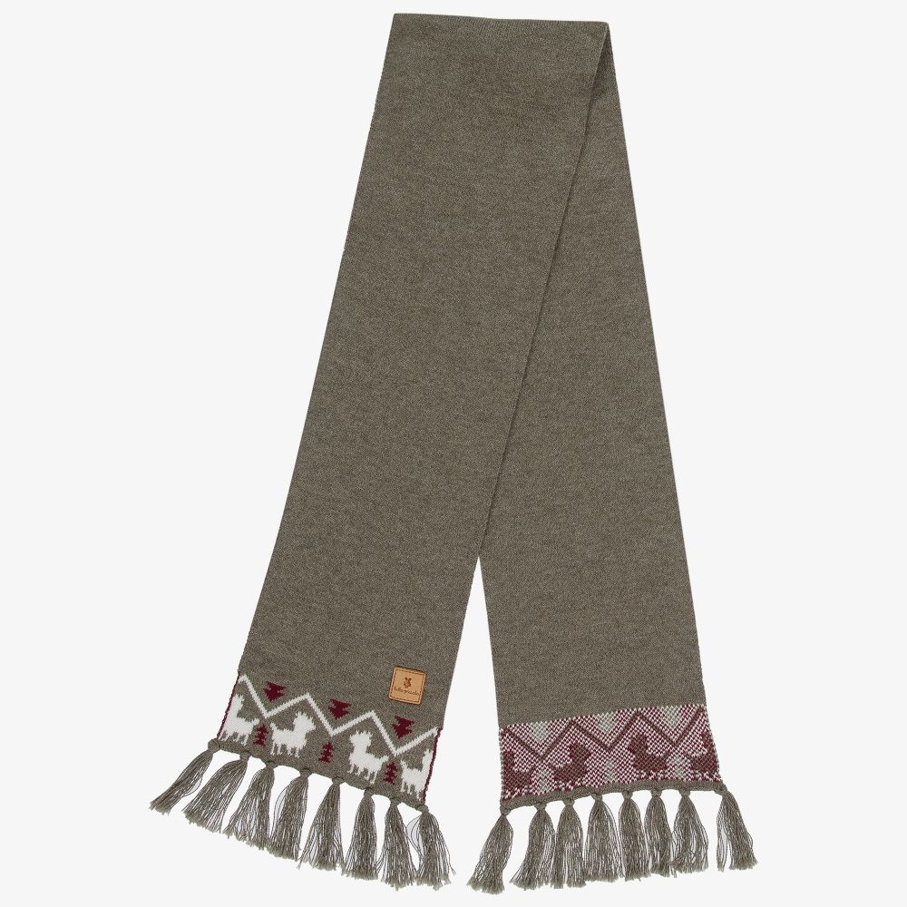 Tutto Piccolo-طقم قبعة وسكارف قطن وأكريليك لون أخضر كاكي للأولاد | Childrensalon Outlet