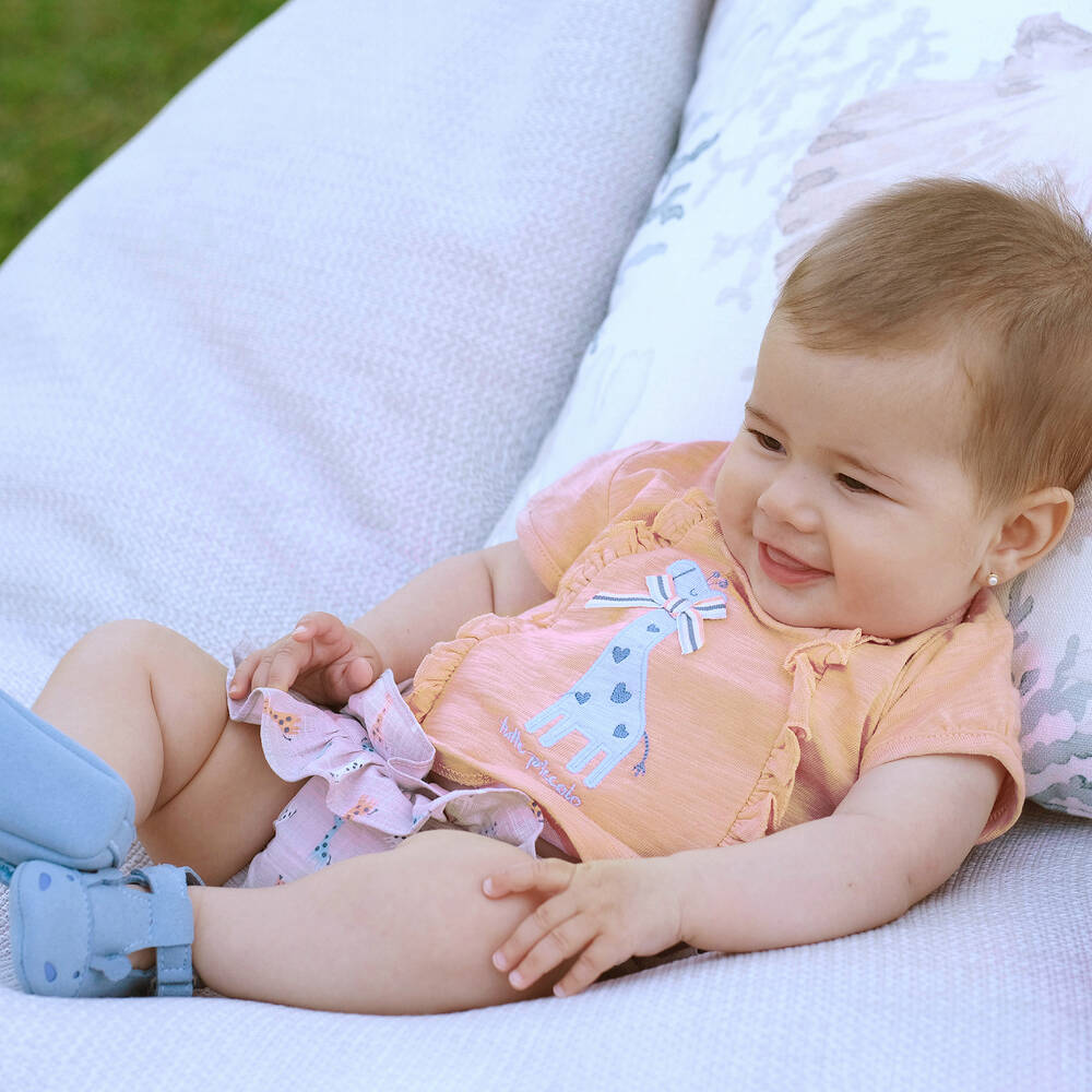 Tutto Piccolo-طقم شورت أطفال بناتي قطن لون زهري وبيج | Childrensalon Outlet