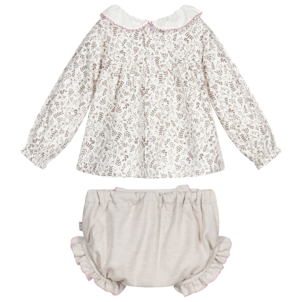 Tutto Piccolo-طقم شورت 3 قطع أطفال بناتي قطن لون زهري وبيج | Childrensalon Outlet