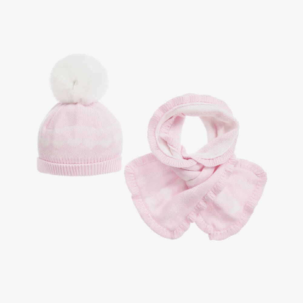 Tutto Piccolo-سكارف وقبعة مزيج قطن وصوف محبوك لون زهري | Childrensalon Outlet