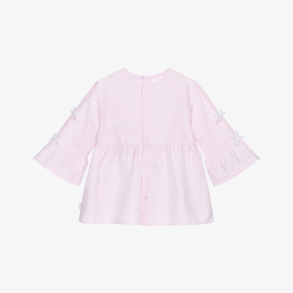 Tutto Piccolo-Розовый хлопковый топ в тонкую полоску | Childrensalon Outlet