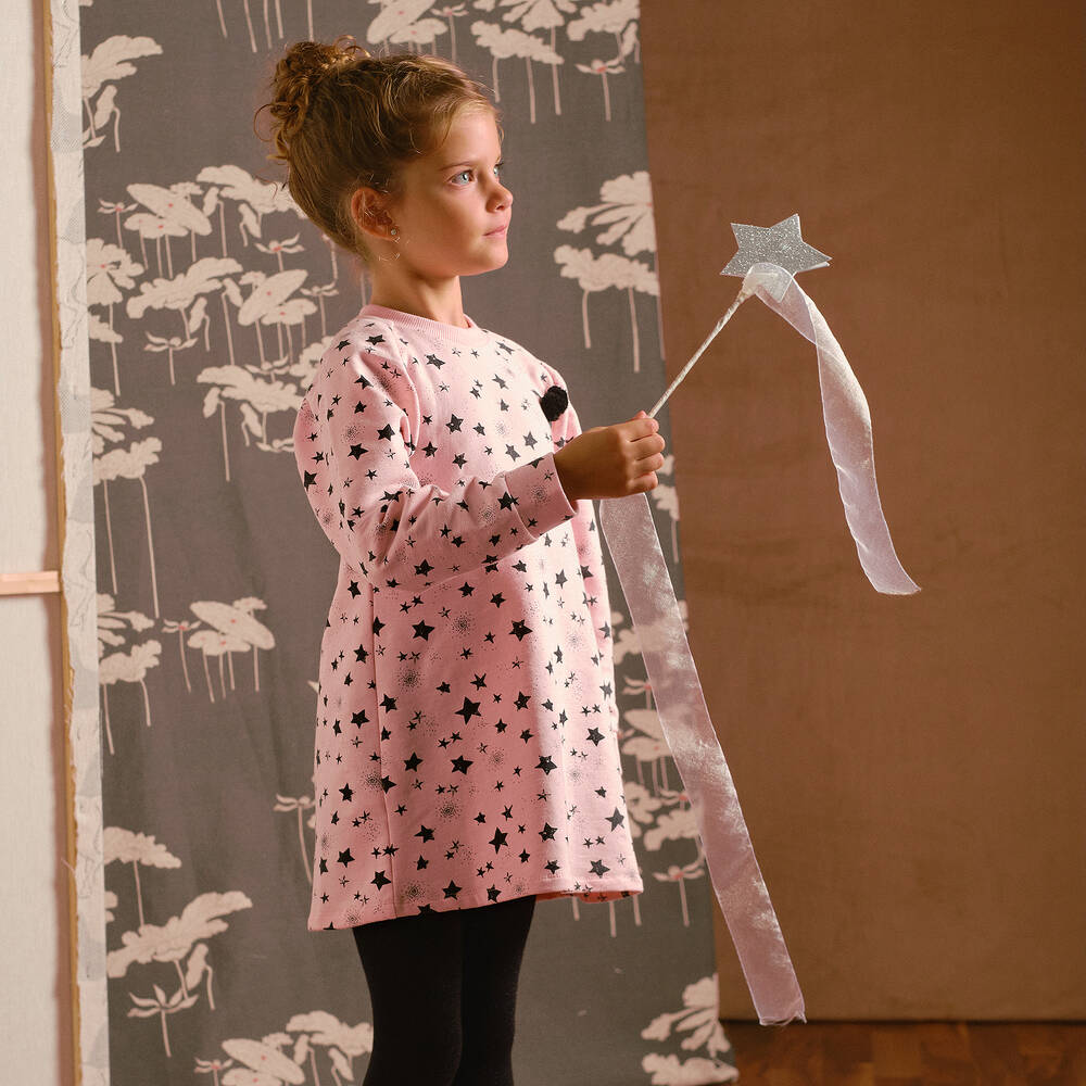 Tutto Piccolo-طقم فستان قطن جيرسي لون زهري وأسود | Childrensalon Outlet