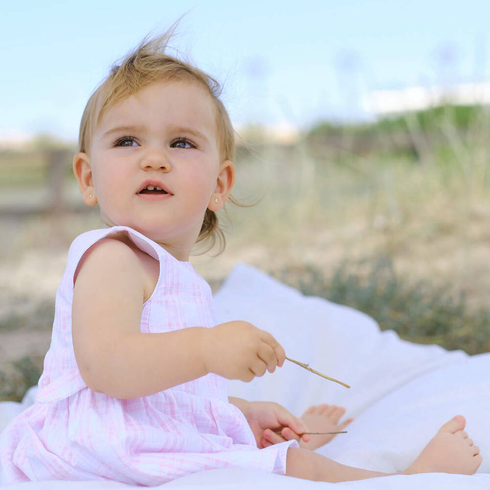 Tutto Piccolo-فستان قطن لون زهري وأبيض | Childrensalon Outlet