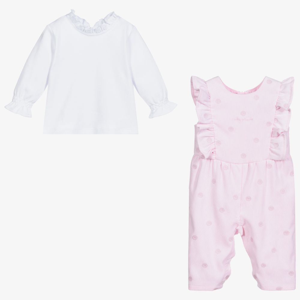 Tutto Piccolo-Бело-розовый комплект с полукомбинезоном | Childrensalon Outlet