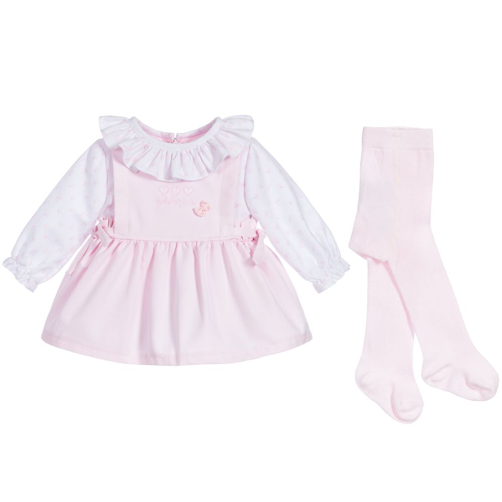Tutto Piccolo - Gerüschtes Kleid in Pink und Weiß im Set | Childrensalon