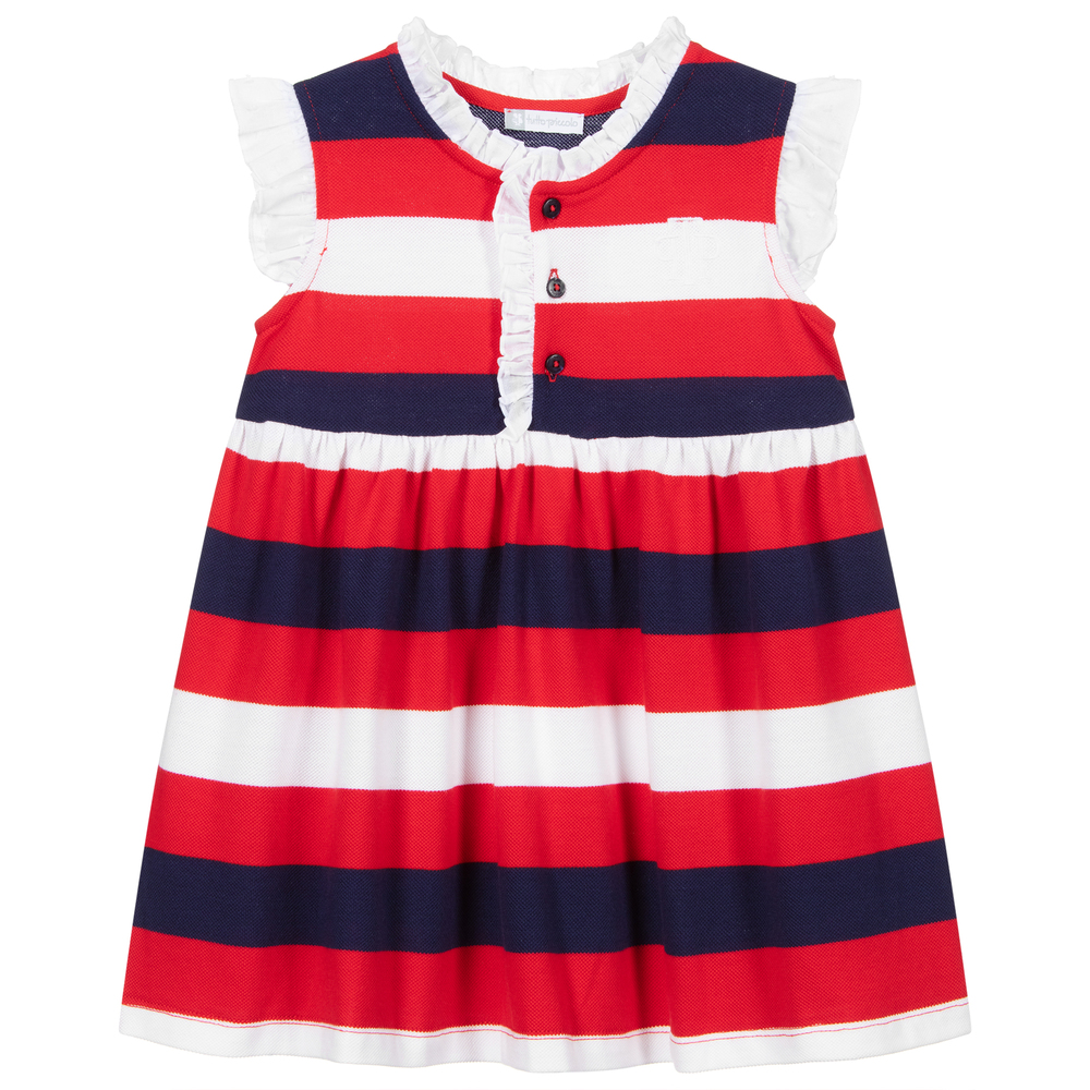 Tutto Piccolo Red Blue Stripe Pique Dress Childrensalon Outlet