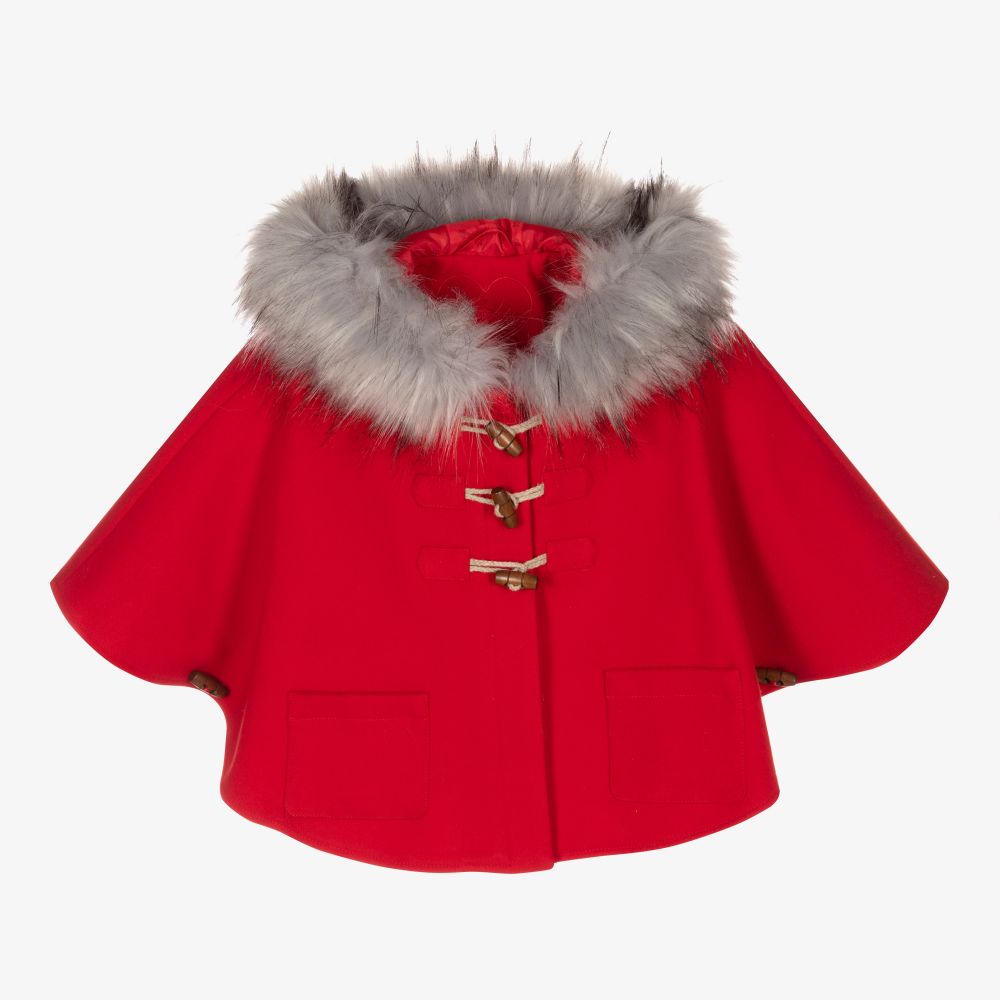 Tutto Piccolo-Red Faux Fur Trim Cape | Childrensalon Outlet