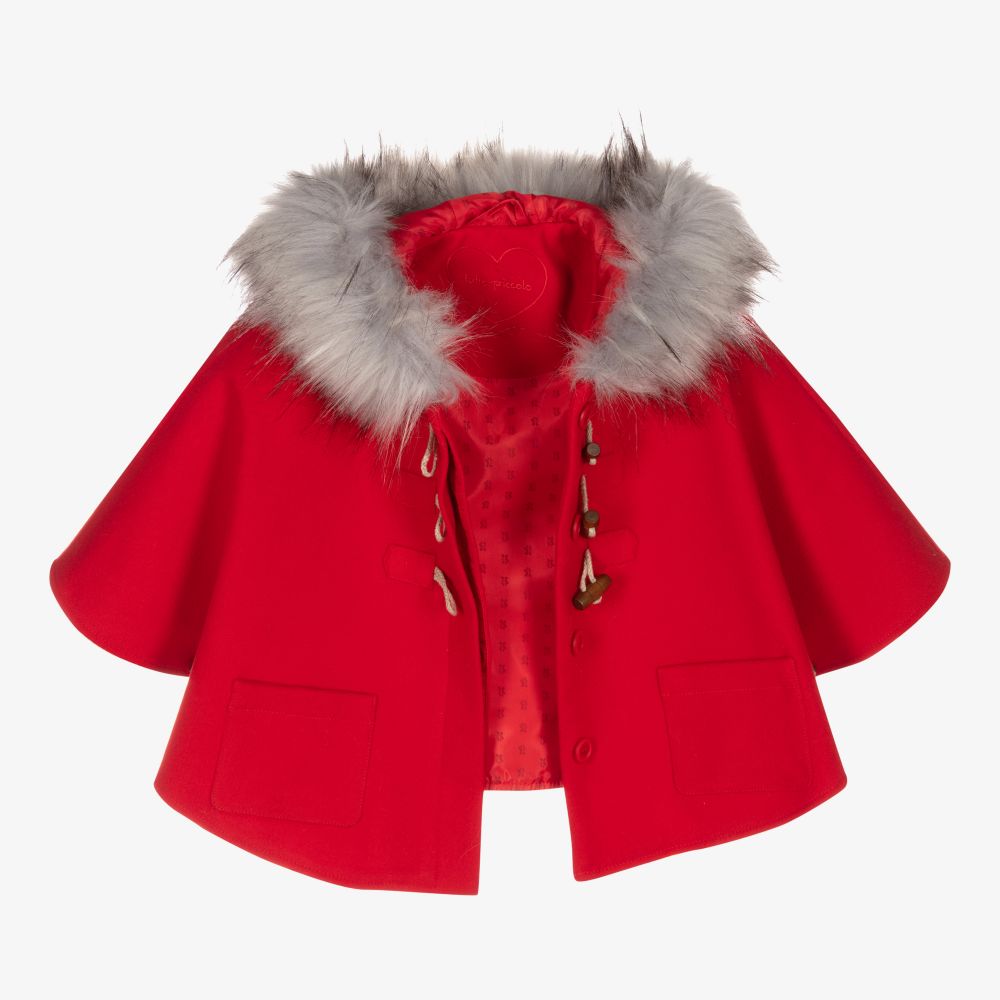 Tutto Piccolo-كيب مزيج فيسكوز وفرو صناعي لون أحمر | Childrensalon Outlet