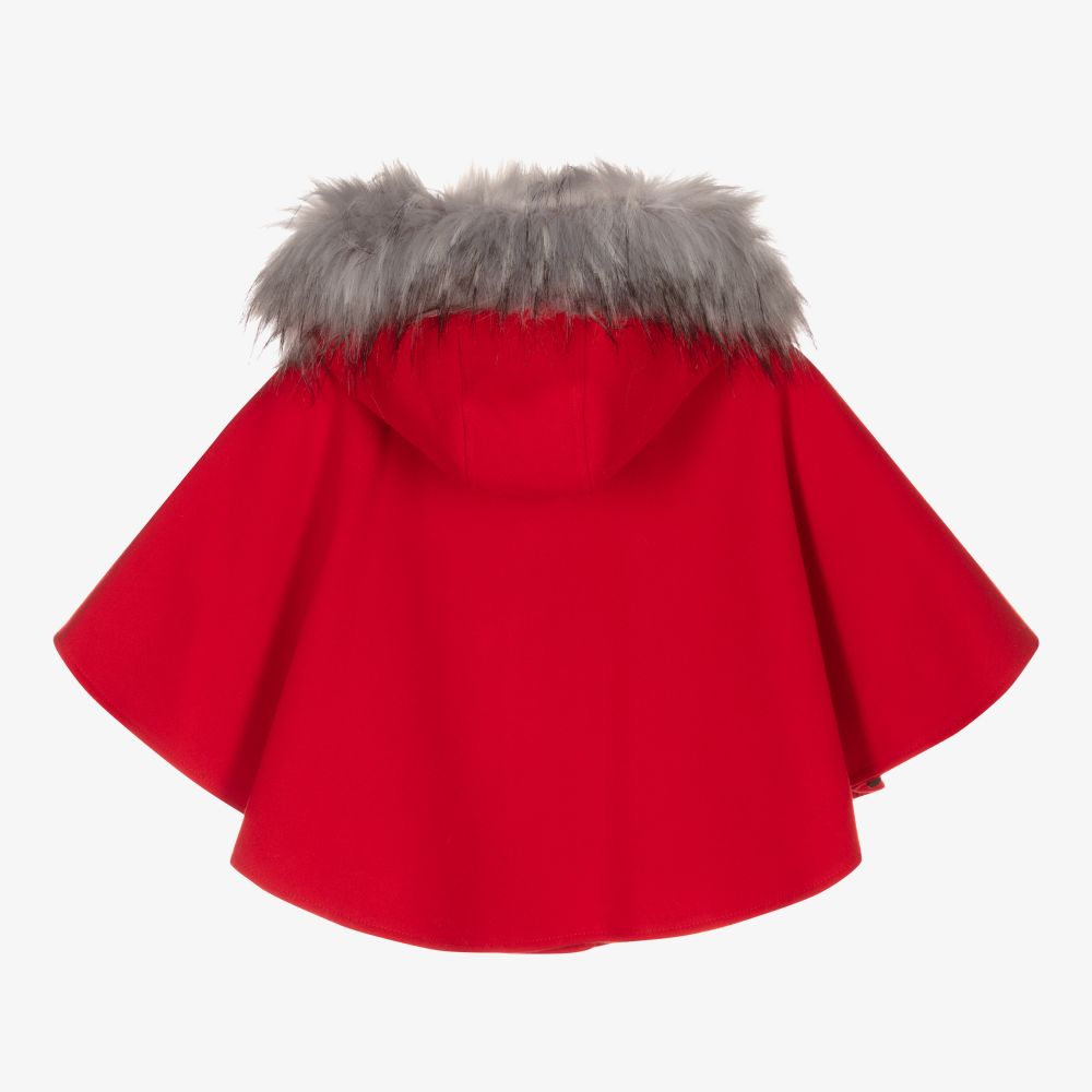 Tutto Piccolo-كيب مزيج فيسكوز وفرو صناعي لون أحمر | Childrensalon Outlet