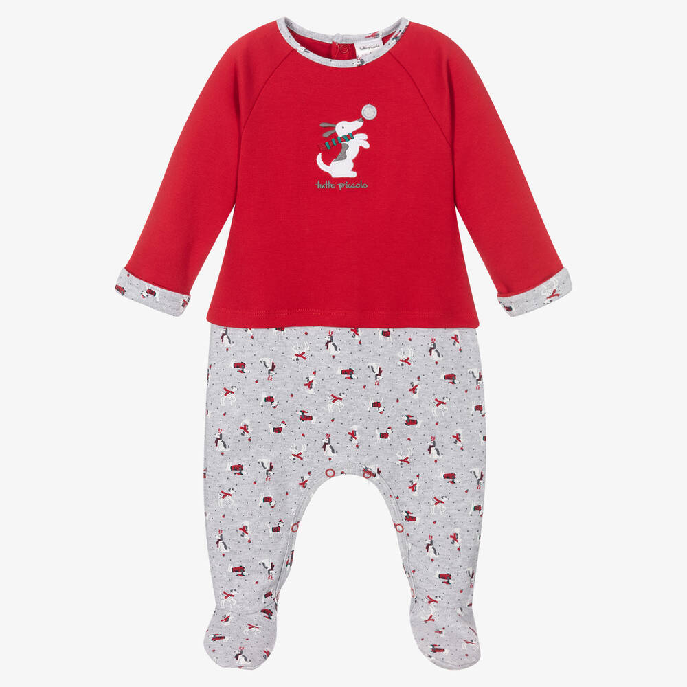 Tutto Piccolo-Red Festive Dog Babygrow | Childrensalon Outlet