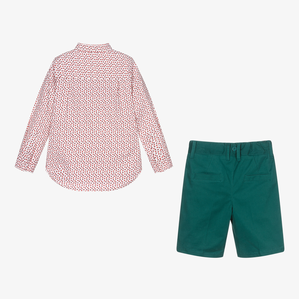 Tutto Piccolo-Красная рубашка и зеленые шорты из хлопка | Childrensalon Outlet