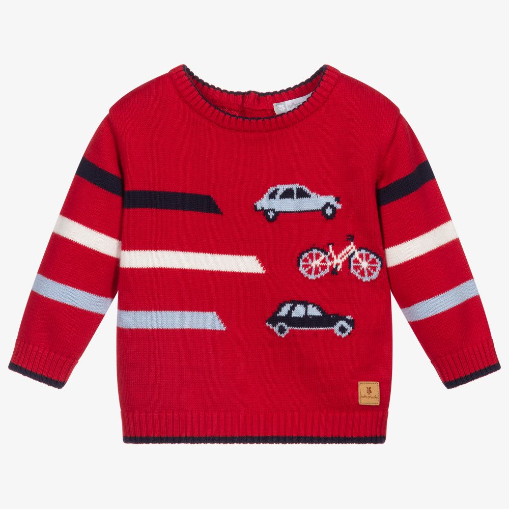 Tutto Piccolo-Красный вязаный свитер с машинками | Childrensalon Outlet