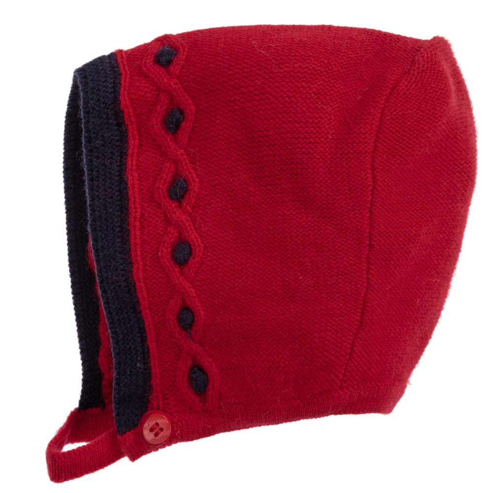 Tutto Piccolo - Red Knitted Cotton Bonnet | Childrensalon