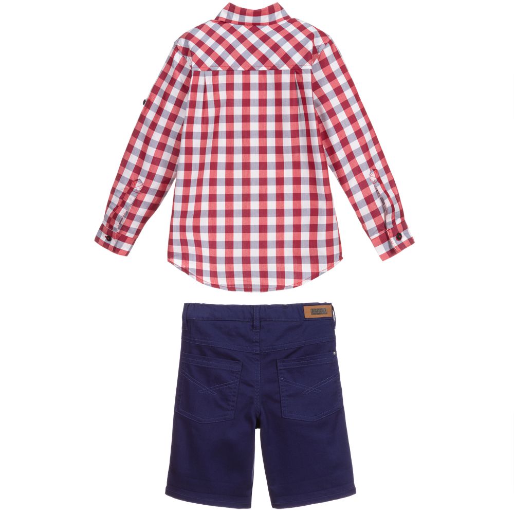 Tutto Piccolo-طقم شورت وتوب مزيج قطن لون أحمر وكحلي للأولاد | Childrensalon Outlet