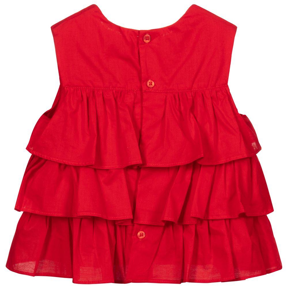 Tutto Piccolo-Red Ruffle Cotton Top | Childrensalon Outlet
