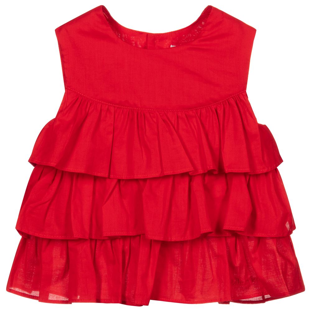 Tutto Piccolo - Red Ruffle Cotton Top | Childrensalon