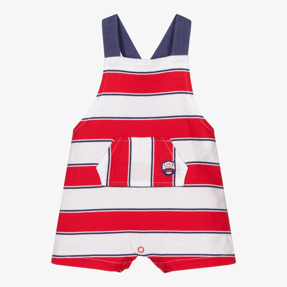 Tutto Piccolo - Red Striped Dungaree Shortie  | Childrensalon