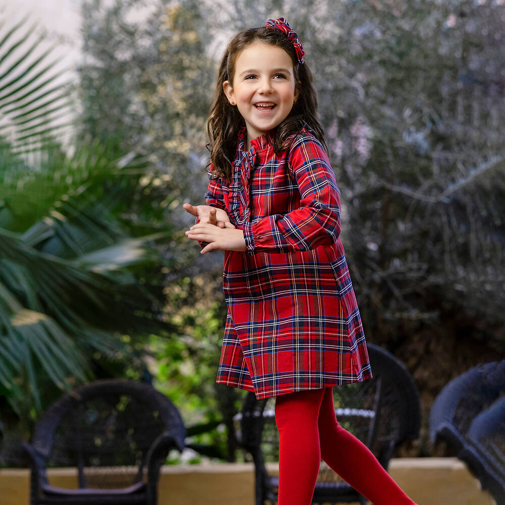 Tutto Piccolo-فستان تارتان وكولون لون أحمر، كحلي وأخضر | Childrensalon Outlet