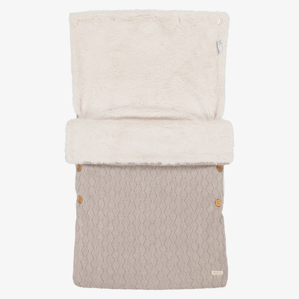Tutto Piccolo-Taupe Cotton Knit Baby Nest with Faux Fur Lining (80cm) | Childrensalon Outlet