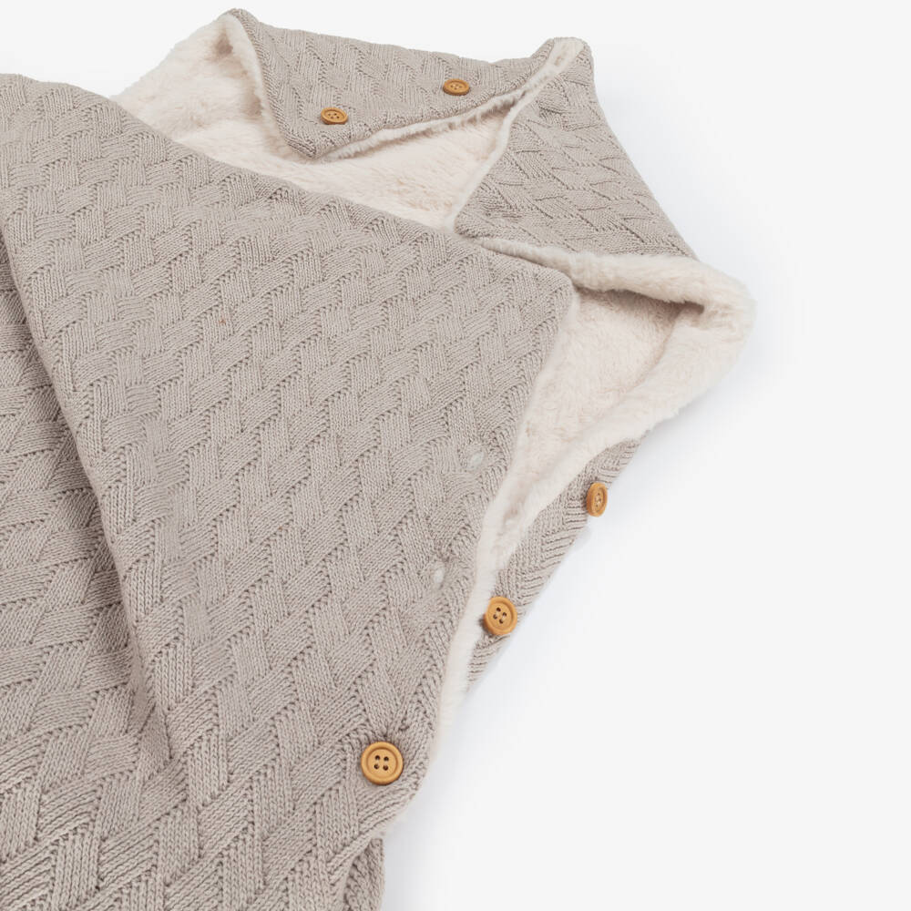 Tutto Piccolo-Taupe Cotton Knit Baby Nest with Faux Fur Lining (80cm) | Childrensalon Outlet