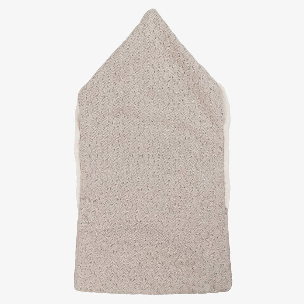 Tutto Piccolo-Taupe Cotton Knit Baby Nest with Faux Fur Lining (80cm) | Childrensalon Outlet