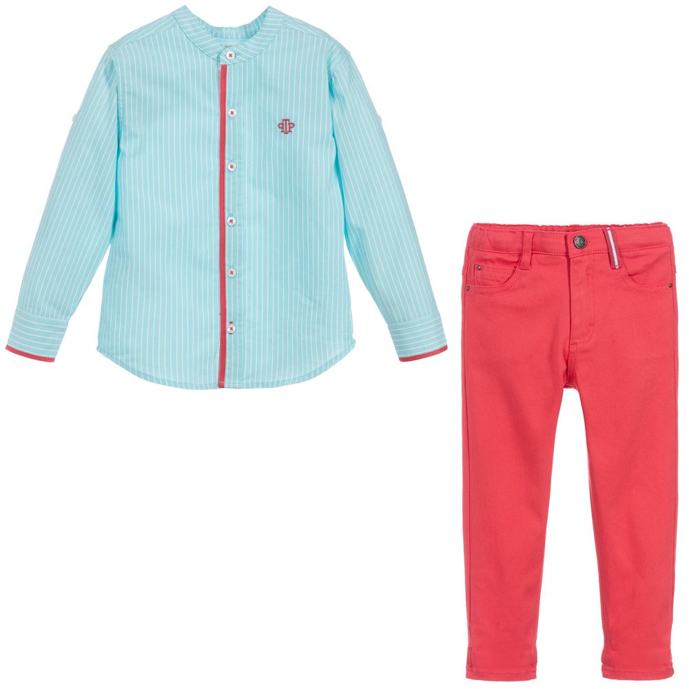 Tutto Piccolo-Teen Blue & Red Trouser Set | Childrensalon Outlet