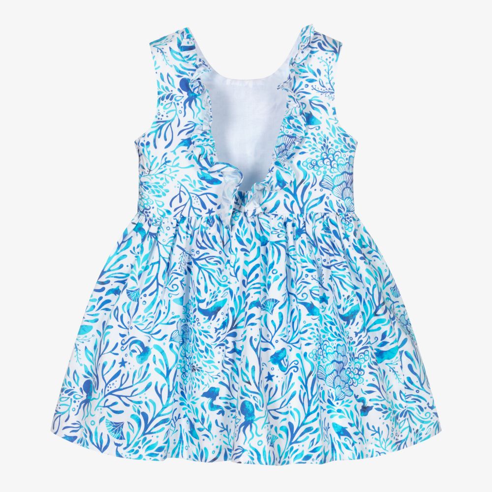 Tutto Piccolo-Бело-голубое хлопковое платье | Childrensalon Outlet