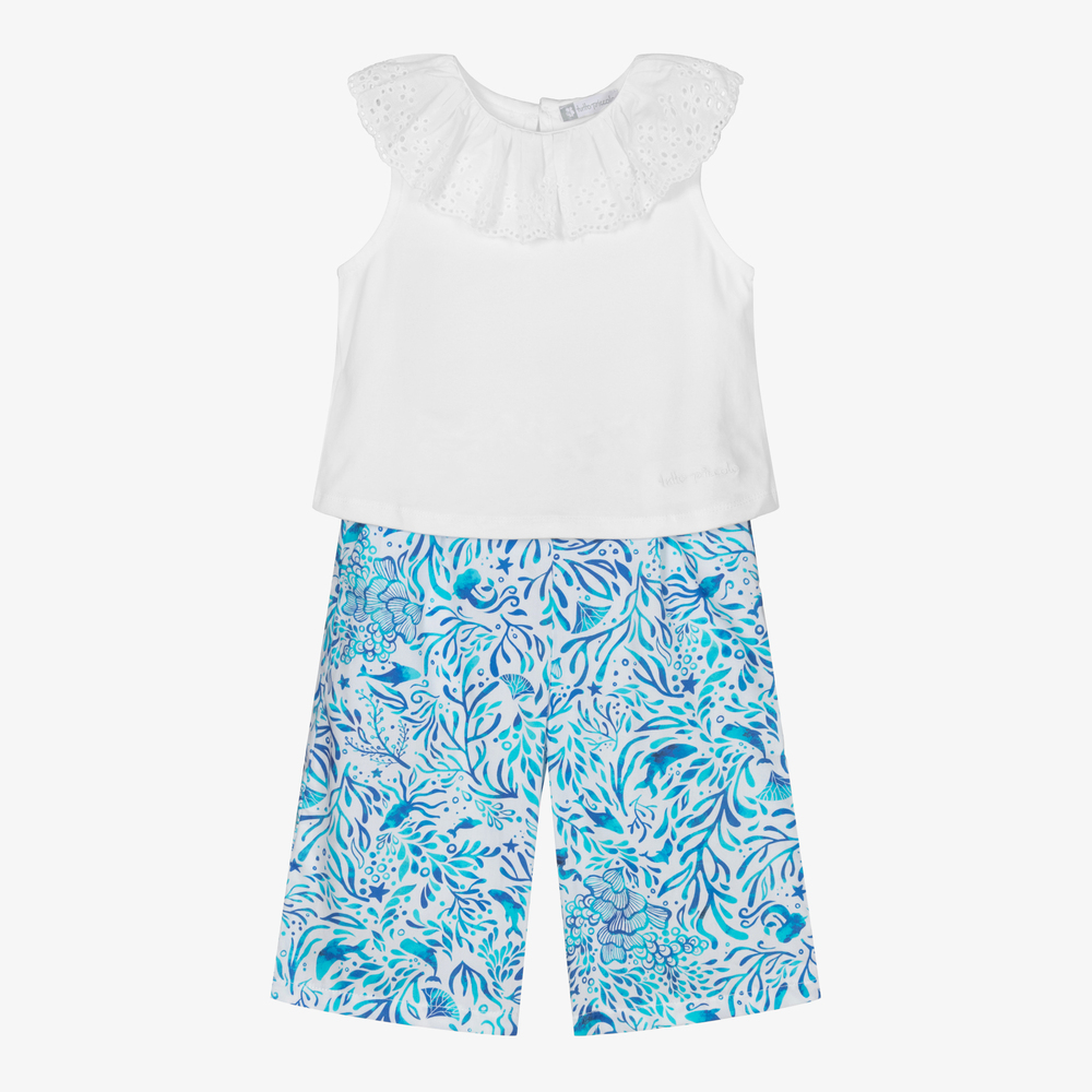Tutto Piccolo - White & Blue Cotton Outfit Set | Childrensalon