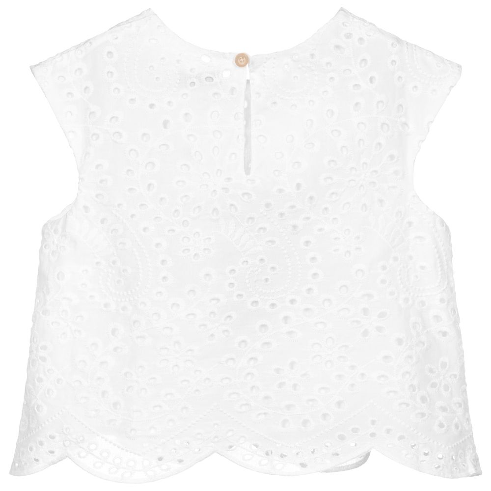 Tutto Piccolo-Белая блузка с вышивкой английской гладью | Childrensalon Outlet