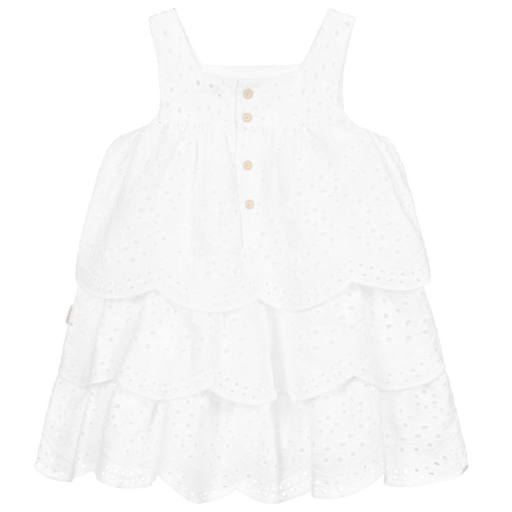 Tutto Piccolo-Белое платье с вышивкой ришелье | Childrensalon Outlet