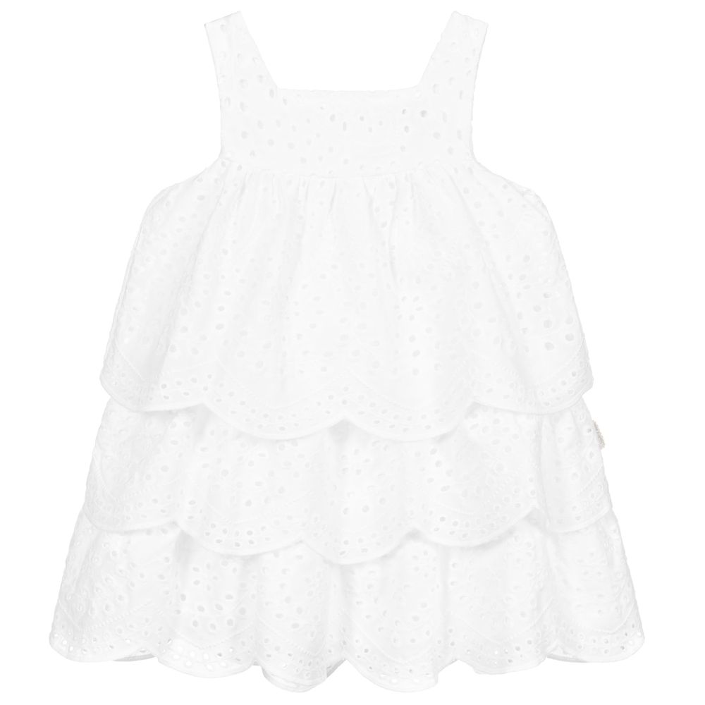 Tutto Piccolo - فستان برودوري قطن طبقات لون أبيض | Childrensalon