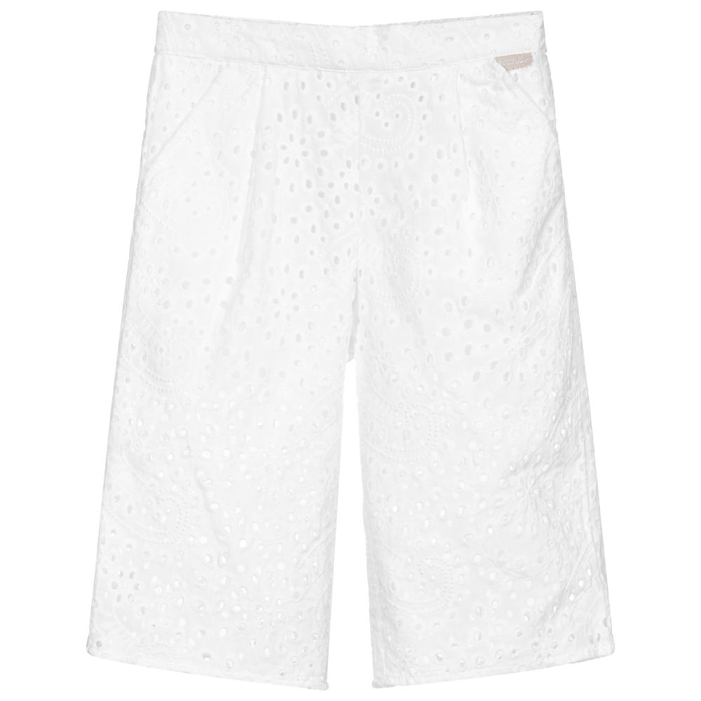 Jupe culotte blanche en coton a dentelle