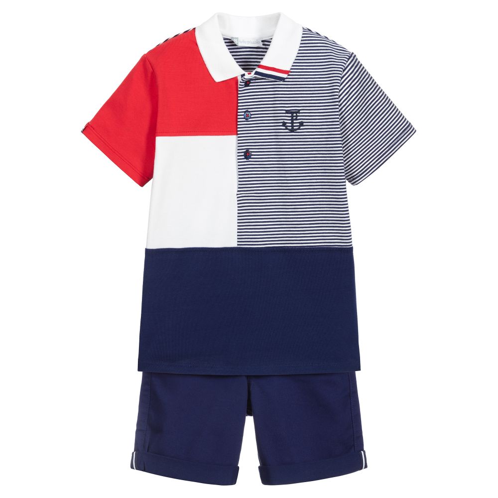 Tutto Piccolo - Shorts-Set in Weiß und Navyblau | Childrensalon