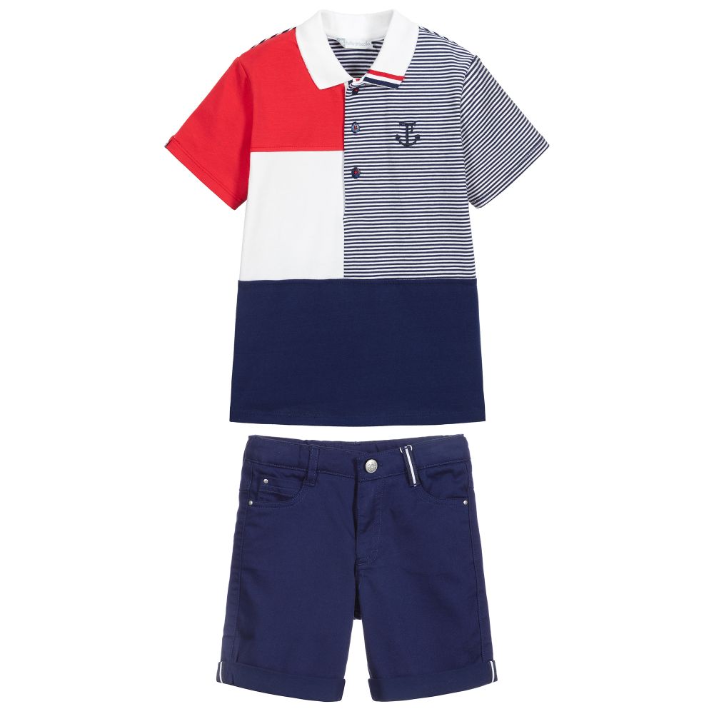 Tutto Piccolo-White & Navy Blue Shorts Set | Childrensalon Outlet
