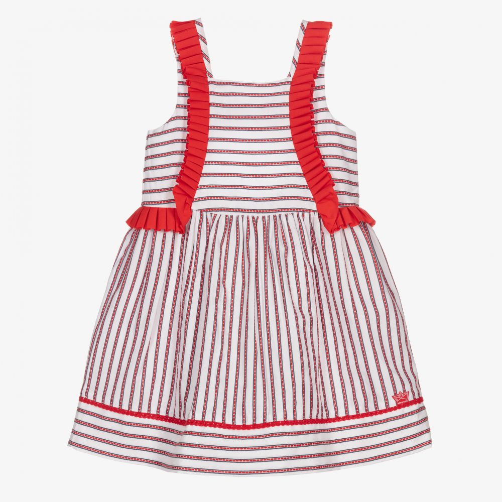 Tutto Piccolo - فستان مزيج قطن مقلم لون أبيض وأحمر | Childrensalon