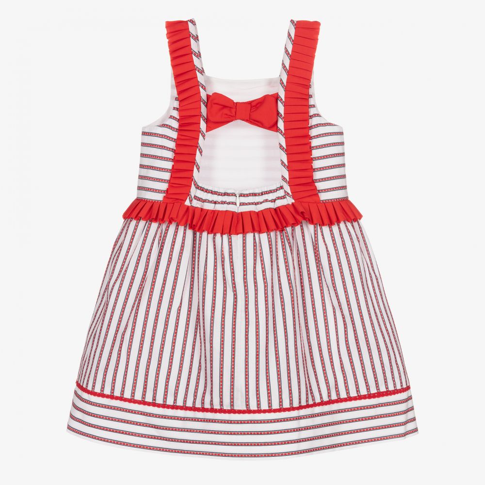 Tutto Piccolo-فستان مزيج قطن مقلم لون أبيض وأحمر | Childrensalon Outlet