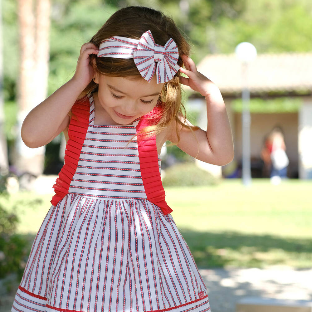 Tutto Piccolo-فستان مزيج قطن مقلم لون أبيض وأحمر | Childrensalon Outlet