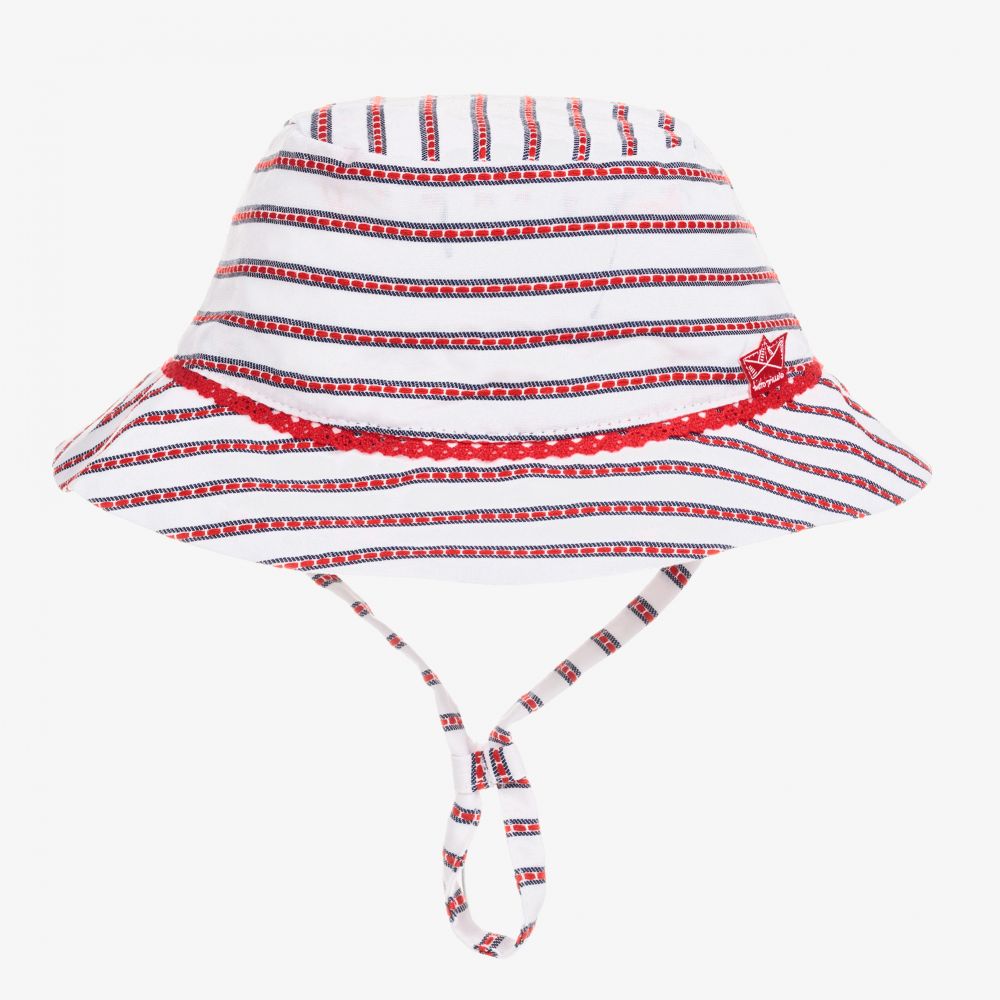 Tutto Piccolo - قبعة قطن بوبلين مقلمة لون أبيض وأحمر  | Childrensalon