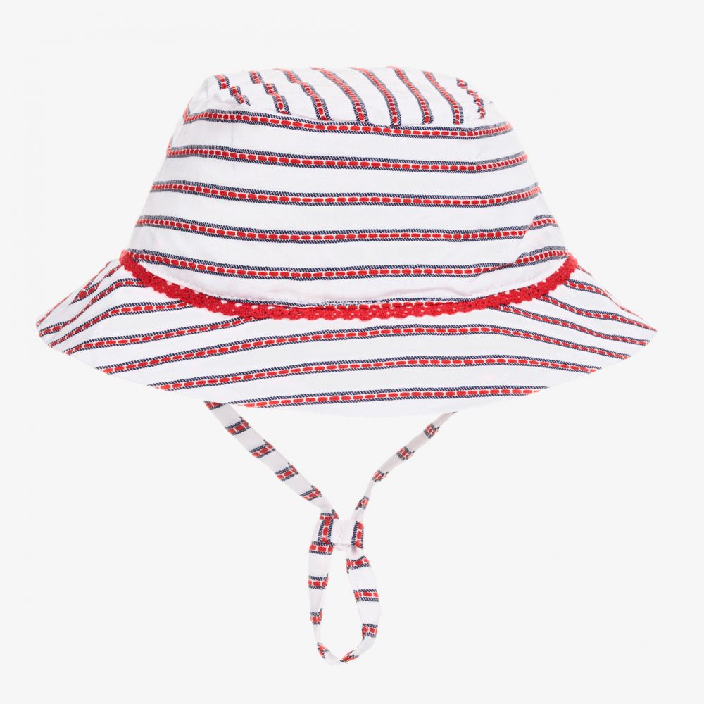 Tutto Piccolo-قبعة قطن بوبلين مقلمة لون أبيض وأحمر | Childrensalon Outlet