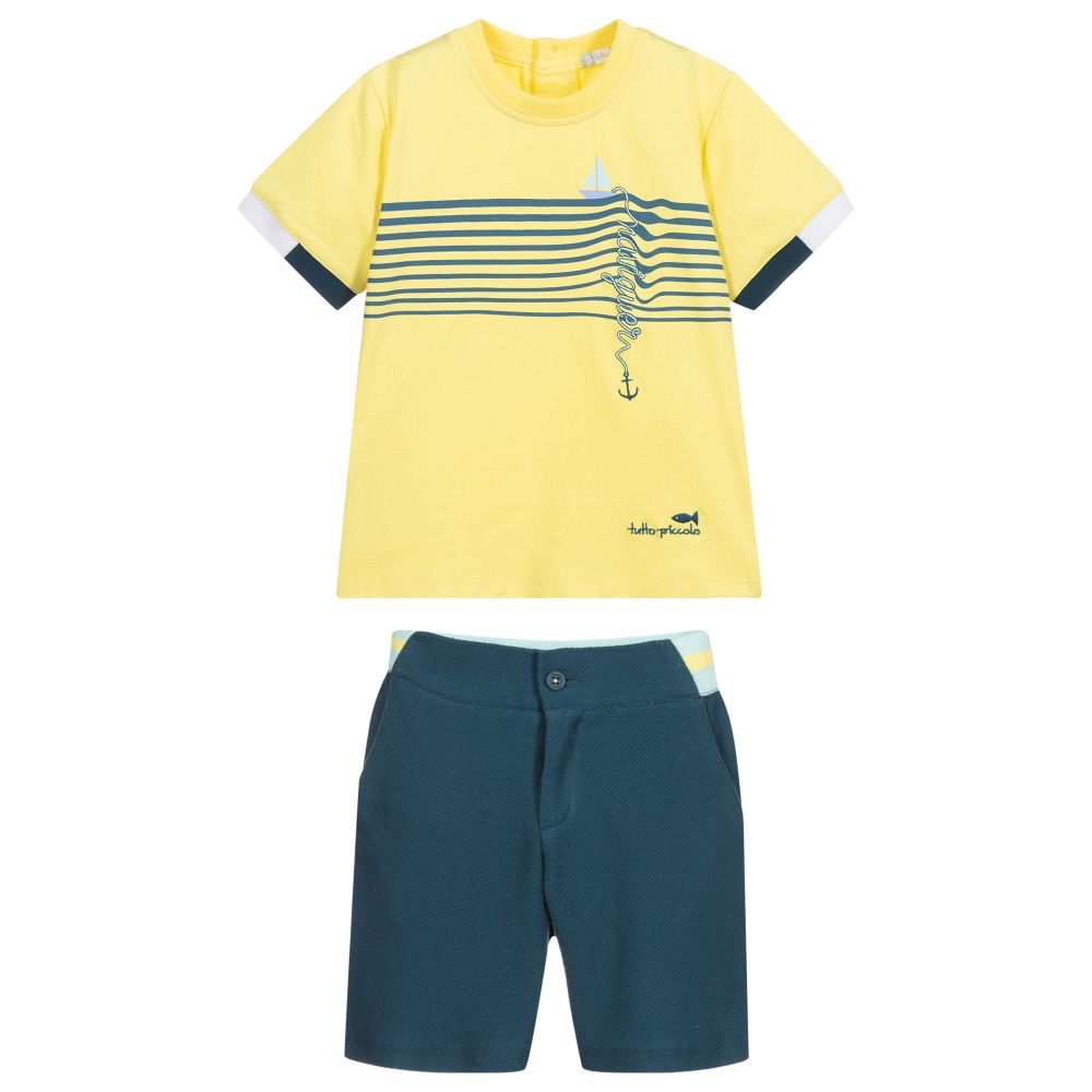 Tutto Piccolo-Желтая футболка и синие шорты | Childrensalon Outlet