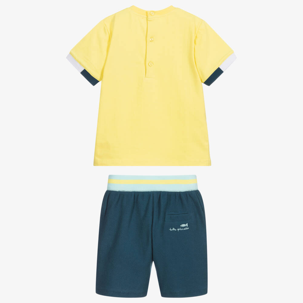 Tutto Piccolo-طقم شورت وتوب قطن لون أصفر وأزرق للأولاد | Childrensalon Outlet